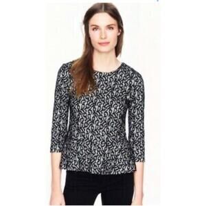 J CREW 07962 Black White Lace 3/4 Sleeve Exposed Zipper Peplum Skirt Top S